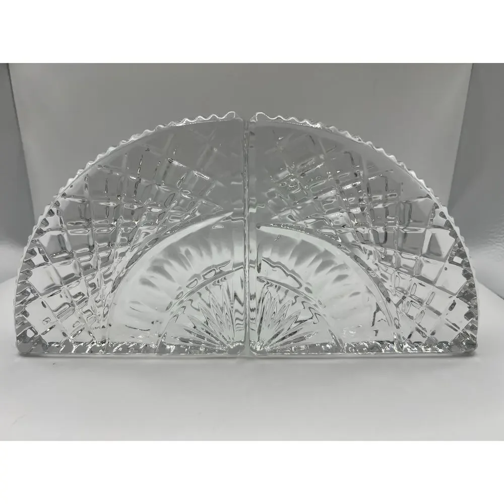 Vintage Waterford-inspired Quadrant-style heavy glass bookends – matching pair
